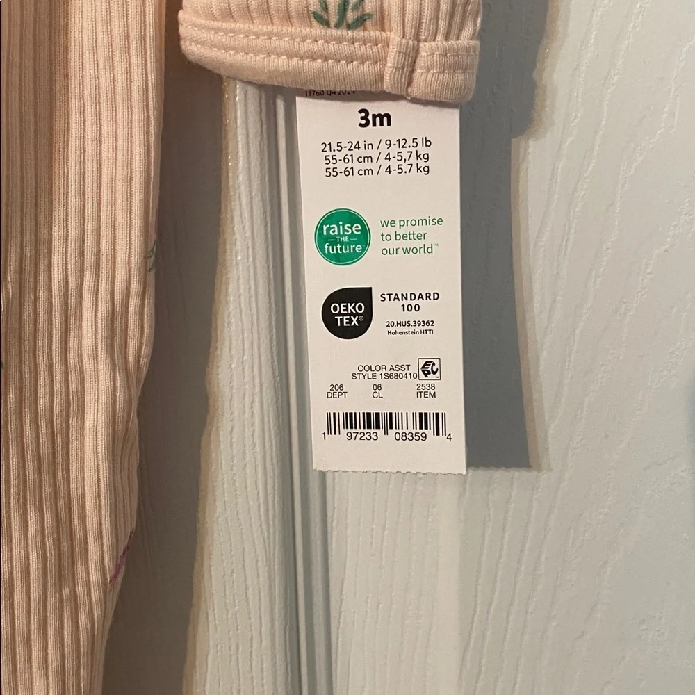 Carters Organic Cotton Baby Girl One Piece Cream 2 way zipper size 3 Months NWT